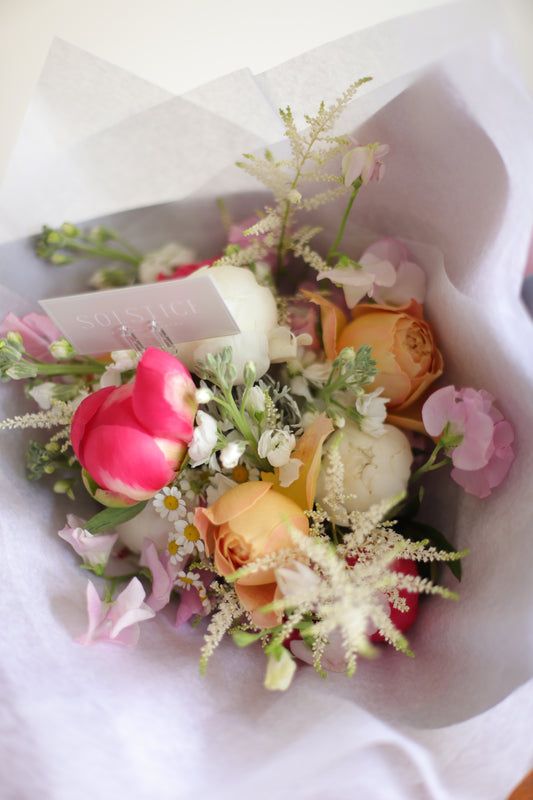 beautiful gift wrapped bouquet from solstice floral